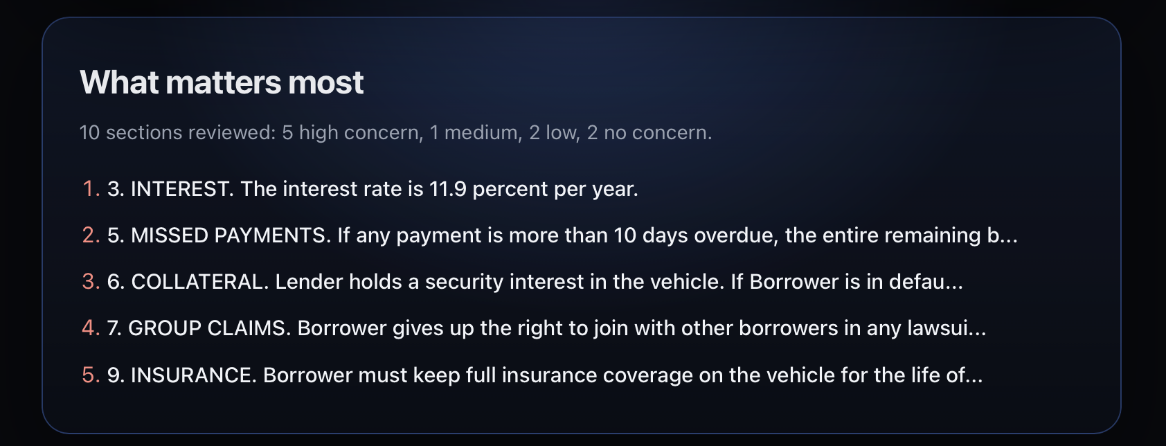 Contract Explainer showing a contract section explained in plain English